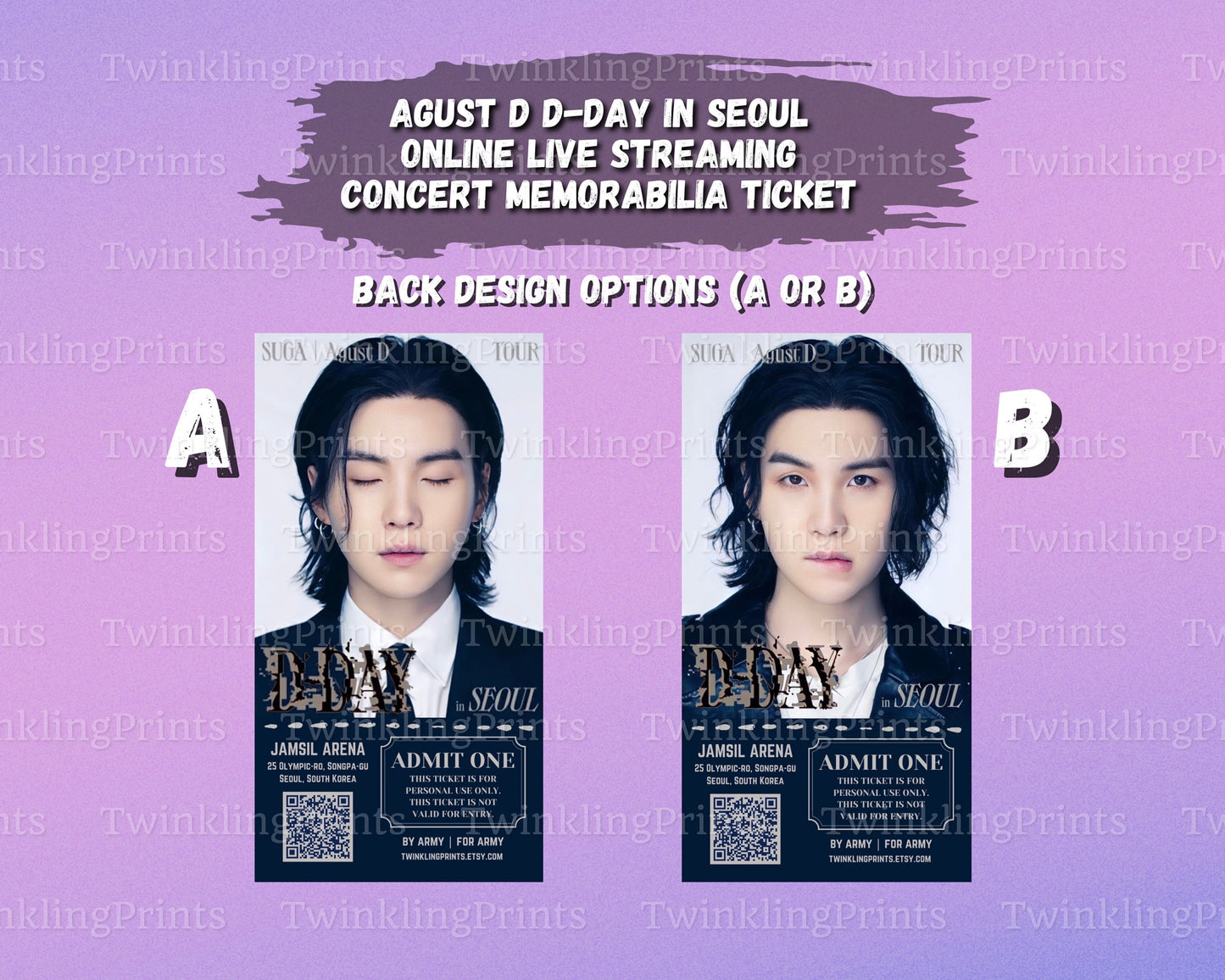 [MADE TO ORDER - CONCERT TICKET] BTS SUGA | Agust D x D-Day World Tour - Online Live Streaming - 2023.06.24-25 in Seoul at Jamsil - Memorabilia Concert Ticket