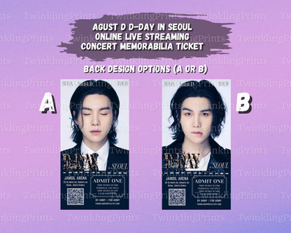 [MADE TO ORDER - CONCERT TICKET] BTS SUGA | Agust D x D-Day World Tour - Online Live Streaming - 2023.06.24-25 in Seoul at Jamsil - Memorabilia Concert Ticket