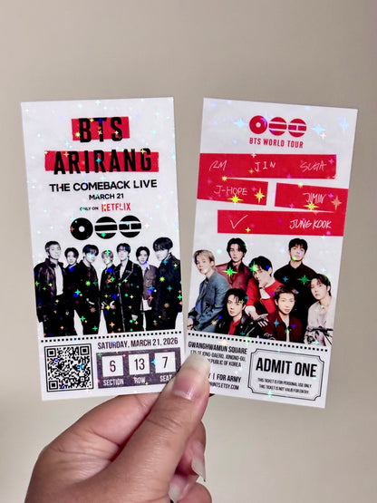 [MADE TO ORDER - CONCERT TICKET] 1 - BTS World Tour ARIRANG V2.0 - The Comeback LIVE on Netflix - (Personalized) Memorabilia Concert Ticket