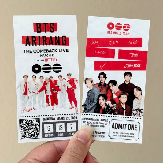 [MADE TO ORDER - CONCERT TICKET] 2 - BTS World Tour ARIRANG - The Comeback LIVE on Netflix - (Personalized) Memorabilia Concert Ticket