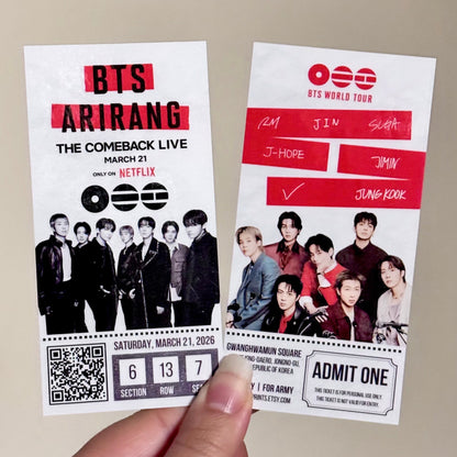 [MADE TO ORDER - CONCERT TICKET] 1 - BTS World Tour ARIRANG V2.0 - The Comeback LIVE on Netflix - (Personalized) Memorabilia Concert Ticket