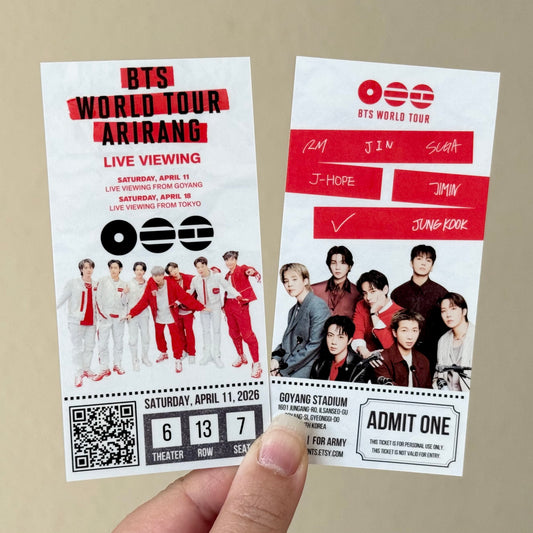 [MADE TO ORDER - CONCERT TICKET] 2 - BTS World Tour ARIRANG - Live Viewing in Cinemas for GOYANG & TOKYO - (Personalized) Memorabilia Concert Ticket