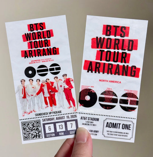 [MADE TO ORDER - CONCERT TICKET] 2 - BTS World Tour ARIRANG - (Personalized) Memorabilia Concert Ticket