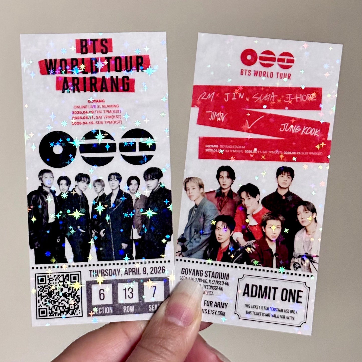 [MADE TO ORDER - CONCERT TICKET] 1 - BTS World Tour ARIRANG V2.0 - Online Live Streaming in GOYANG - (Personalized) Memorabilia Concert Ticket