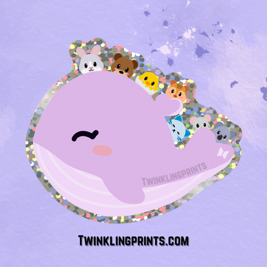 [IN STOCK - STICKERS] Bangtan Buddies Korehae Whale Glitter Sticker