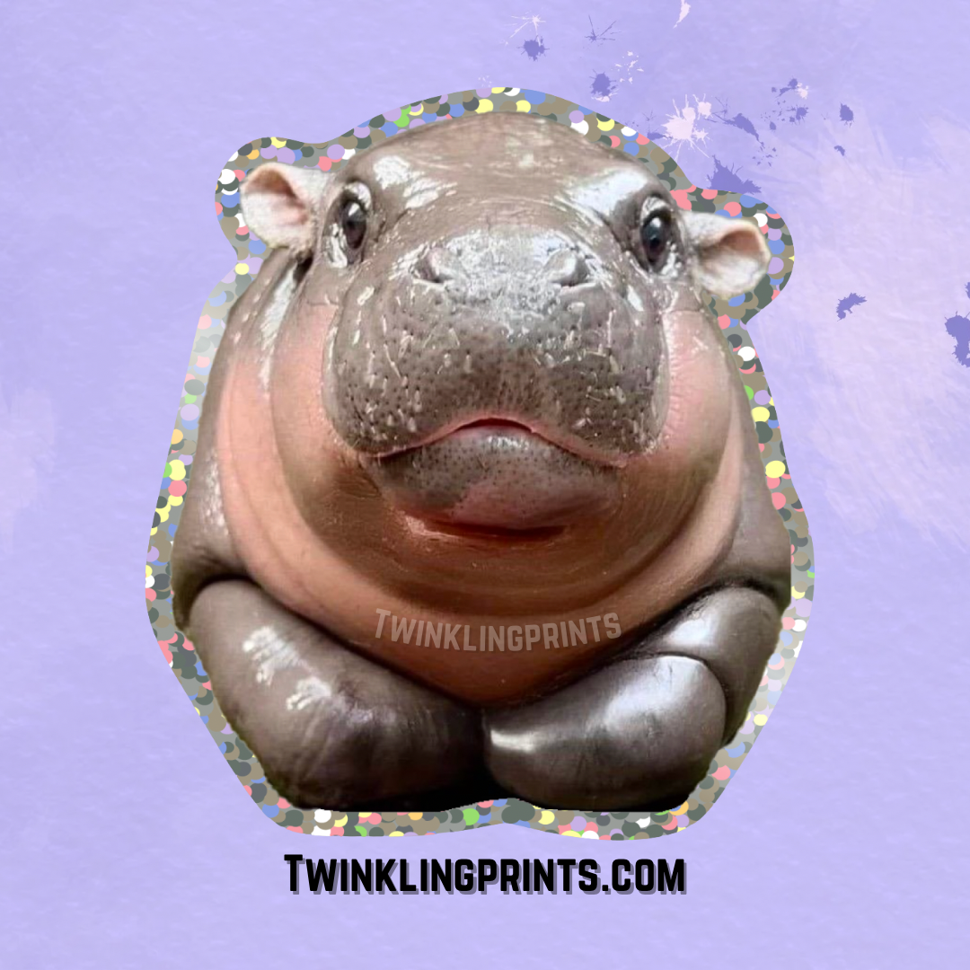 [IN STOCK - STICKERS] Moo Deng the Pygmy Hippo Glitter Sticker