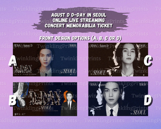 [MADE TO ORDER - CONCERT TICKET] BTS SUGA | Agust D x D-Day World Tour - Online Live Streaming - 2023.06.24-25 in Seoul at Jamsil - Memorabilia Concert Ticket