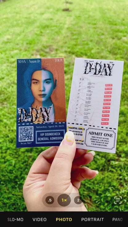 [MADE TO ORDER - CONCERT TICKET] BTS SUGA | Agust D x D-DAY World Tour V2 - (Personalized) Memorabilia Concert Ticket